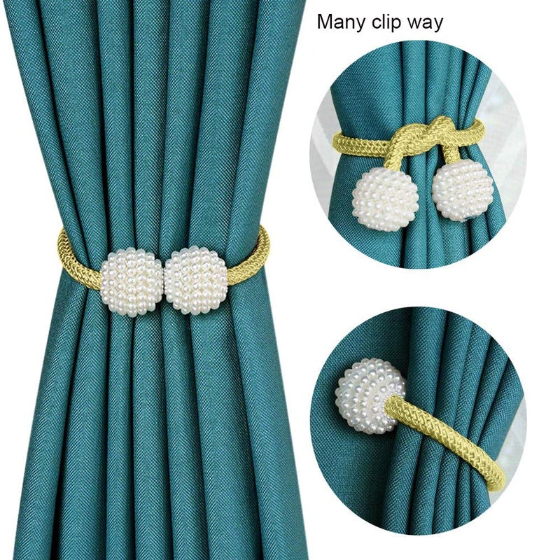 PINOWU [2 Pack] Magnetic Curtain Tiebacks for Window DÃ©cor - Pinowu Weave Rope Clips Drapery Pearl Holdbacks for Home Kitchen Office Window Sheer Blackout (Gold)â€¦ - Image 5